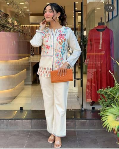 vivajewels Women's Cotton Embroidery Straight Kurti with Pant Set - Image 2
