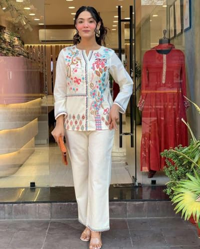 vivajewels Women's Cotton Embroidery Straight Kurti with Pant Set - Image 6