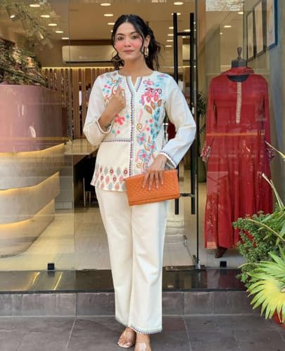 vivajewels Women's Cotton Embroidery Straight Kurti with Pant Set - Image 4
