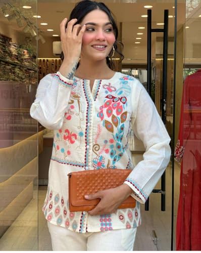 vivajewels Women's Cotton Embroidery Straight Kurti with Pant Set - Image 3