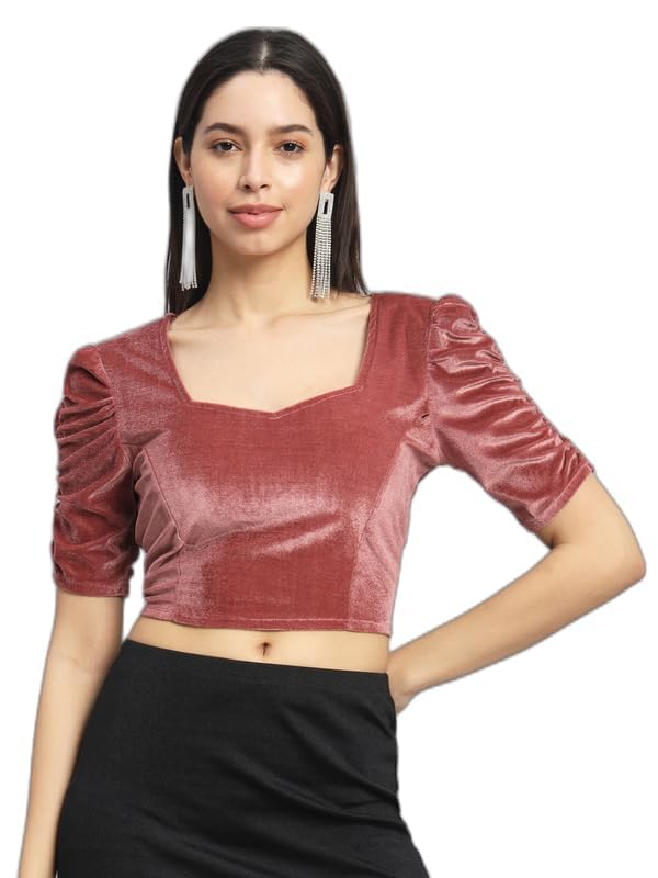 Vivajewels1 Readymade Party Blouse for Women | Shiny Velvet Puff Sleeves Stylish Outfit XX-Large