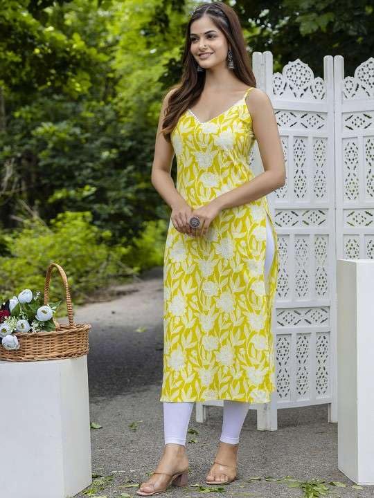 vivajewels1 Women's Rayon Floral Printed Sleeveless Straight Kurti Set - Image 5
