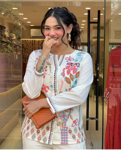 vivajewels Women's Cotton Embroidery Straight Kurti with Pant Set - Image 7