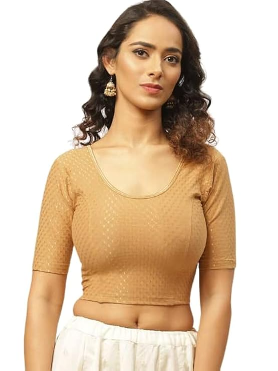 Round Neck Pure Dobby Cotton Stretchable Elbow Sleeve Readymade Saree Blouse for Women Stylish Free Size - Image 26
