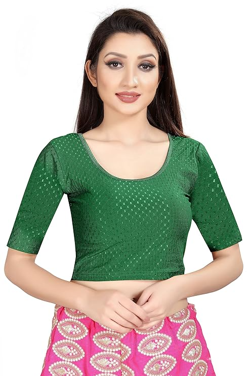 Round Neck Pure Dobby Cotton Stretchable Elbow Sleeve Readymade Saree Blouse for Women Stylish Free Size - Image 24