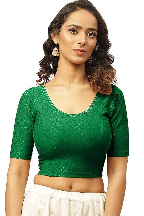 Round Neck Pure Dobby Cotton Stretchable Elbow Sleeve Readymade Saree Blouse for Women Stylish Free Size - Image 18