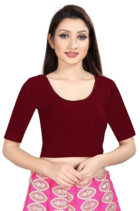 Round Neck Pure Dobby Cotton Stretchable Elbow Sleeve Readymade Saree Blouse for Women Stylish Free Size - Image 16