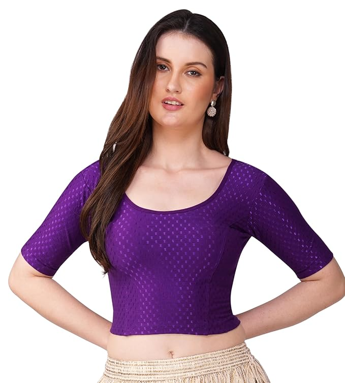 Round Neck Pure Dobby Cotton Stretchable Elbow Sleeve Readymade Saree Blouse for Women Stylish Free Size - Image 12