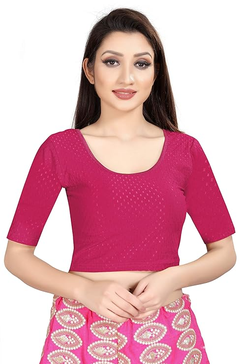 Round Neck Pure Dobby Cotton Stretchable Elbow Sleeve Readymade Saree Blouse for Women Stylish Free Size - Image 11