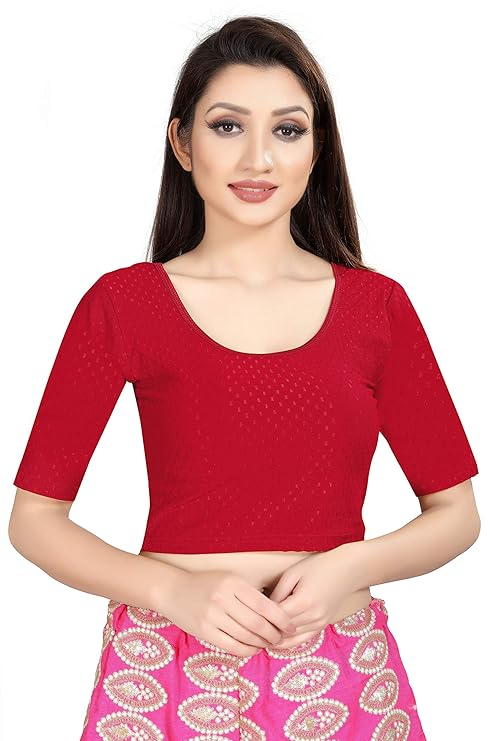 Round Neck Pure Dobby Cotton Stretchable Elbow Sleeve Readymade Saree Blouse for Women Stylish Free Size - Image 10