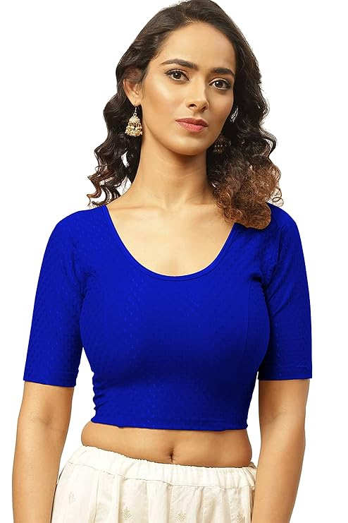 Round Neck Pure Dobby Cotton Stretchable Elbow Sleeve Readymade Saree Blouse for Women Stylish Free Size - Image 9