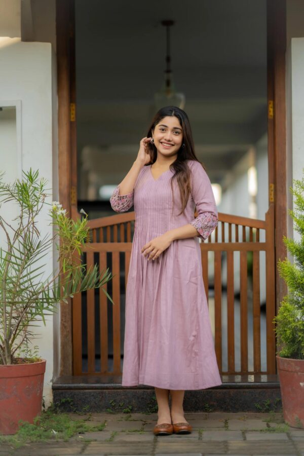 Women's Cotton Floral Printed line Shade Anarkali Gown - Image 3