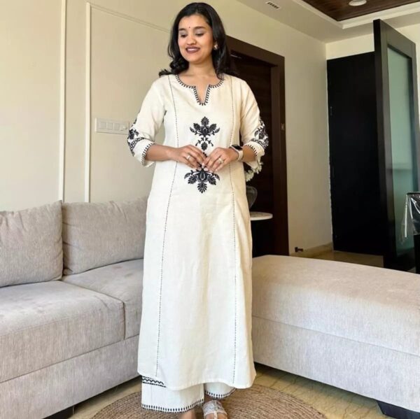 Women's Cotton Embroidered Straight Kurta with Palazzo
