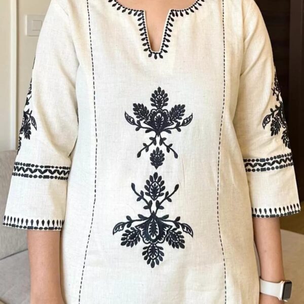 Women's Cotton Embroidered Straight Kurta with Palazzo - Image 3