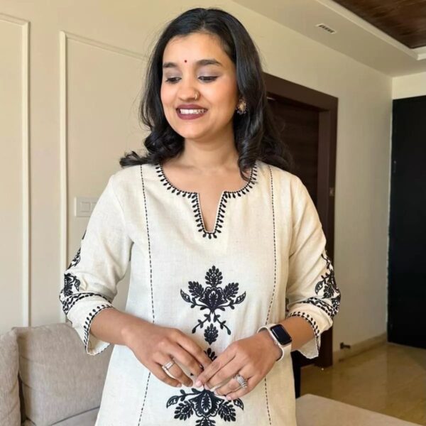 Women's Cotton Embroidered Straight Kurta with Palazzo - Image 2