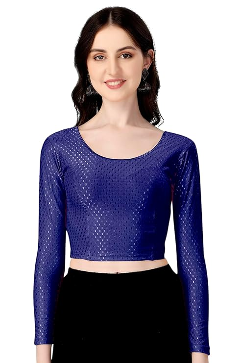 Round Neck Dobby Cotton Lycra Stretchable Elbow Sleeve Readymade Saree Blouse for Women Stylish (Free Size Full Sleeve) - Image 4