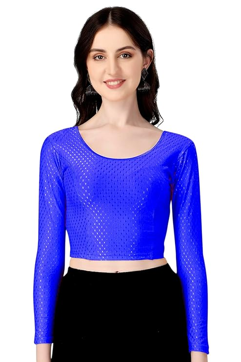 Round Neck Dobby Cotton Lycra Stretchable Elbow Sleeve Readymade Saree Blouse for Women Stylish (Free Size Full Sleeve) - Image 3