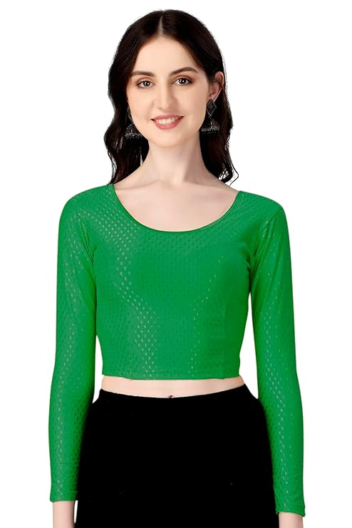 Round Neck Dobby Cotton Lycra Stretchable Elbow Sleeve Readymade Saree Blouse for Women Stylish (Free Size Full Sleeve) - Image 11