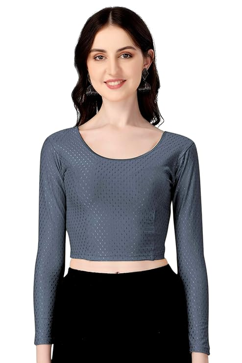 Round Neck Dobby Cotton Lycra Stretchable Elbow Sleeve Readymade Saree Blouse for Women Stylish (Free Size Full Sleeve) - Image 13