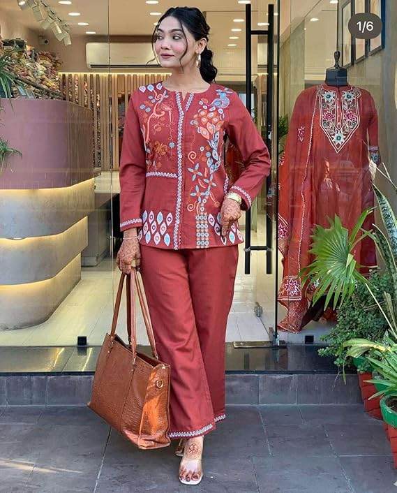 vivajewels Women's Cotton Embroidery Straight Kurti with Pant Set - Image 9
