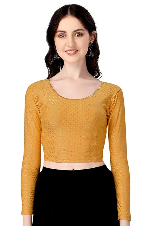 Round Neck Dobby Cotton Lycra Stretchable Elbow Sleeve Readymade Saree Blouse for Women Stylish (Free Size Full Sleeve) - Image 12