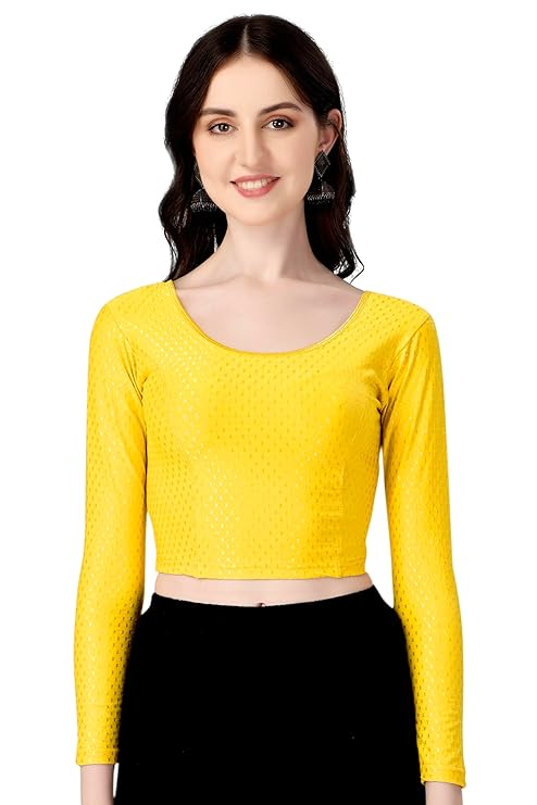 Round Neck Dobby Cotton Lycra Stretchable Elbow Sleeve Readymade Saree Blouse for Women Stylish (Free Size Full Sleeve) - Image 10