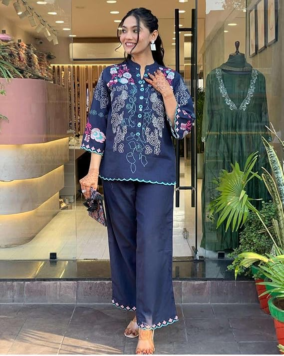 vivajewels Women's Cotton Embroidery Straight Kurti with Pant Set - Image 10