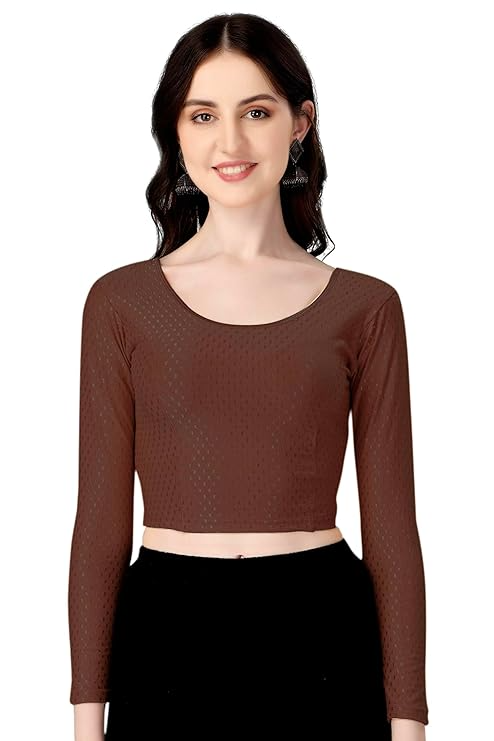Round Neck Dobby Cotton Lycra Stretchable Elbow Sleeve Readymade Saree Blouse for Women Stylish (Free Size Full Sleeve) - Image 8