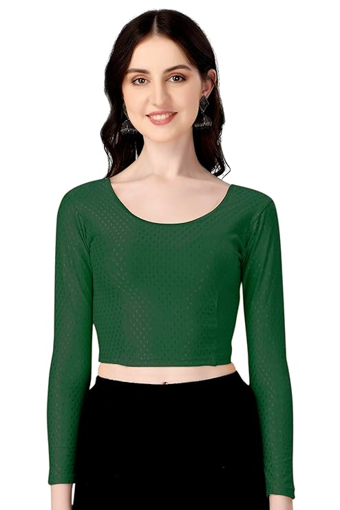 Round Neck Dobby Cotton Lycra Stretchable Elbow Sleeve Readymade Saree Blouse for Women Stylish (Free Size Full Sleeve) - Image 6