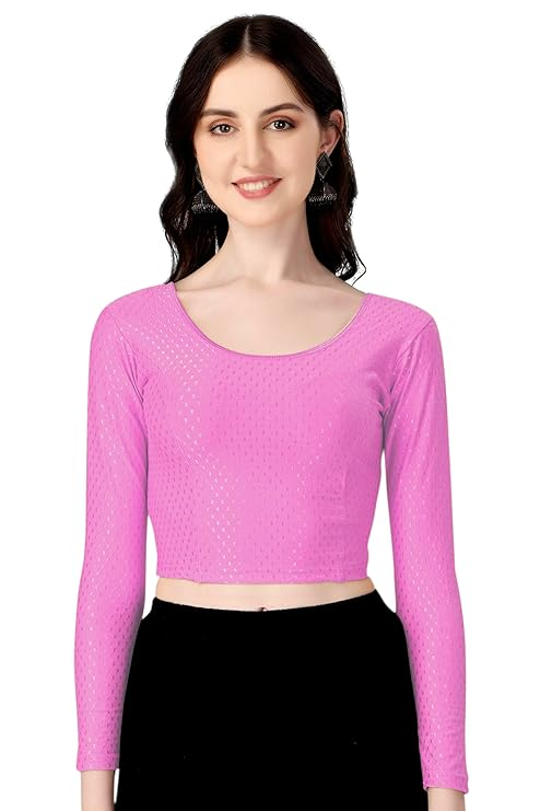 Round Neck Dobby Cotton Lycra Stretchable Elbow Sleeve Readymade Saree Blouse for Women Stylish (Free Size Full Sleeve) - Image 9