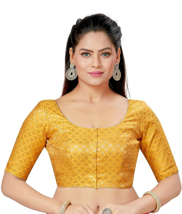 Womens Fashion Polyester Brocade Readymade Saree Blouse with Elbow Length Sleeves - Image 2