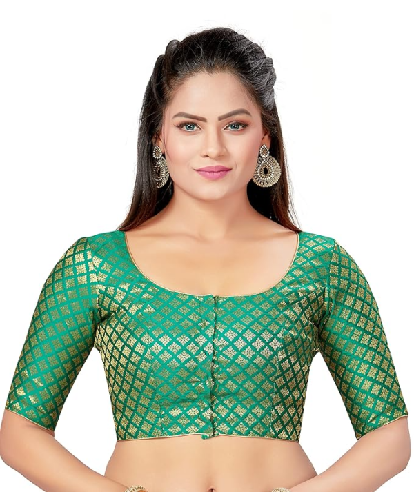 Womens Fashion Polyester Brocade Readymade Saree Blouse with Elbow Length Sleeves - Image 4