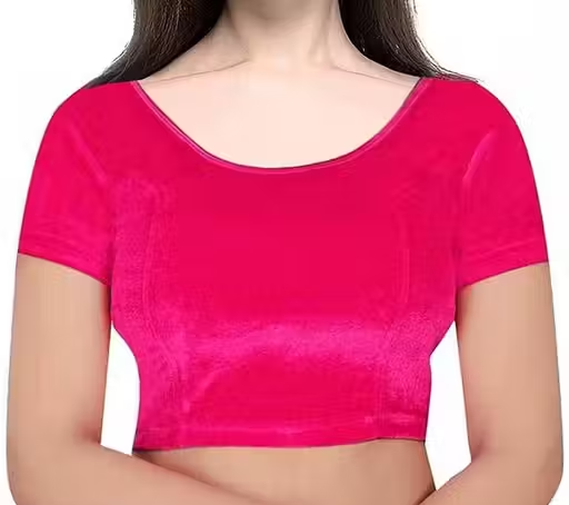 Round Neck Dobby Velvet Stretchable Half Sleeve Readymade Saree Blouse for Women Stylish (Free Size Half Sleeve) - Image 6