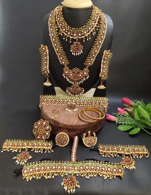 Bharatanatyam Temple Jewellery Set – Traditional South Indian Gold Plated Full Bridal Set