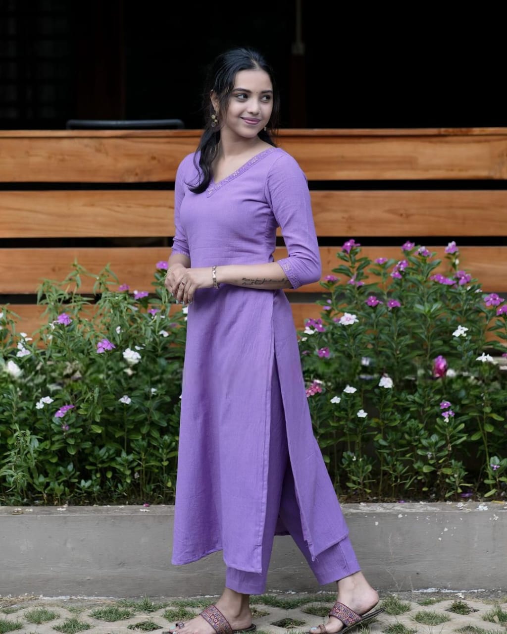 Designer Women's Wear Purple Cotton Kurta Kurti Pant Set with Dupatta | Indian Women Outfit