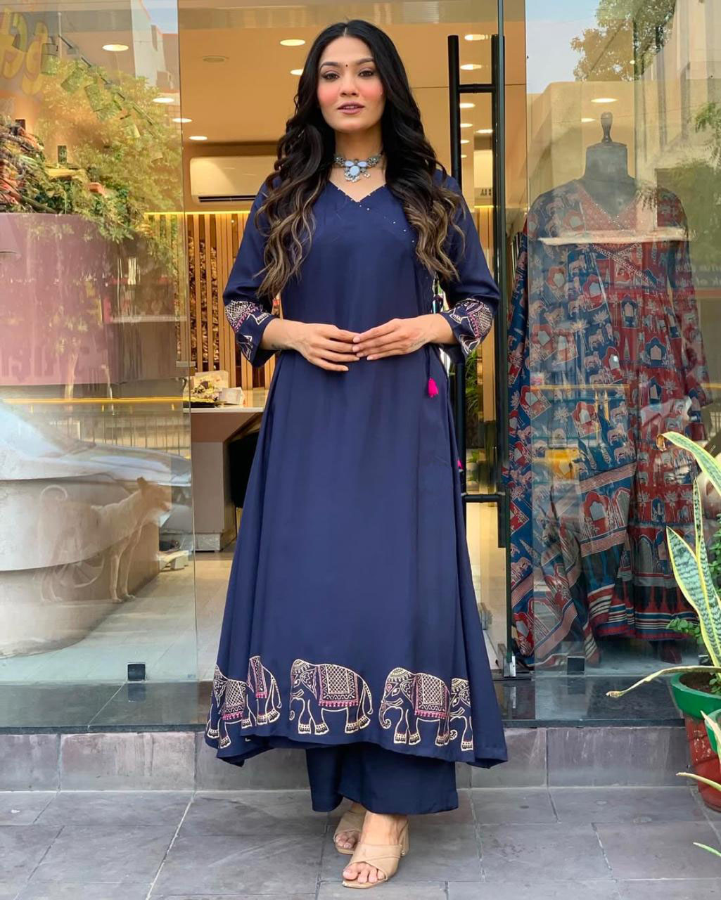 Indian Blue rayon Cotton Kurta Set with Pant – Women’s Ethnic Designer Kurti Tunic Top Wear. - Image 2