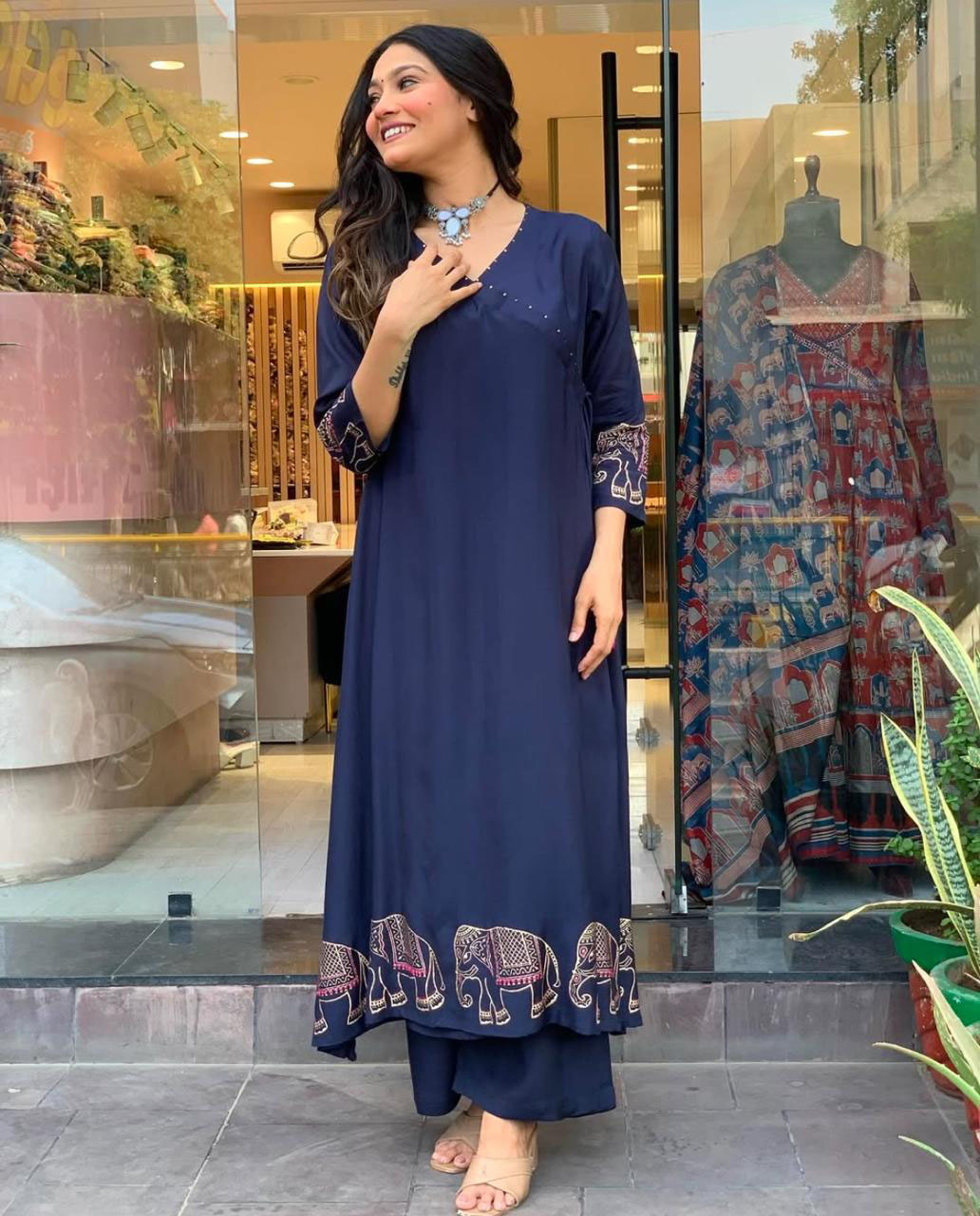 Indian Blue rayon Cotton Kurta Set with Pant – Women’s Ethnic Designer Kurti Tunic Top Wear. - Image 3