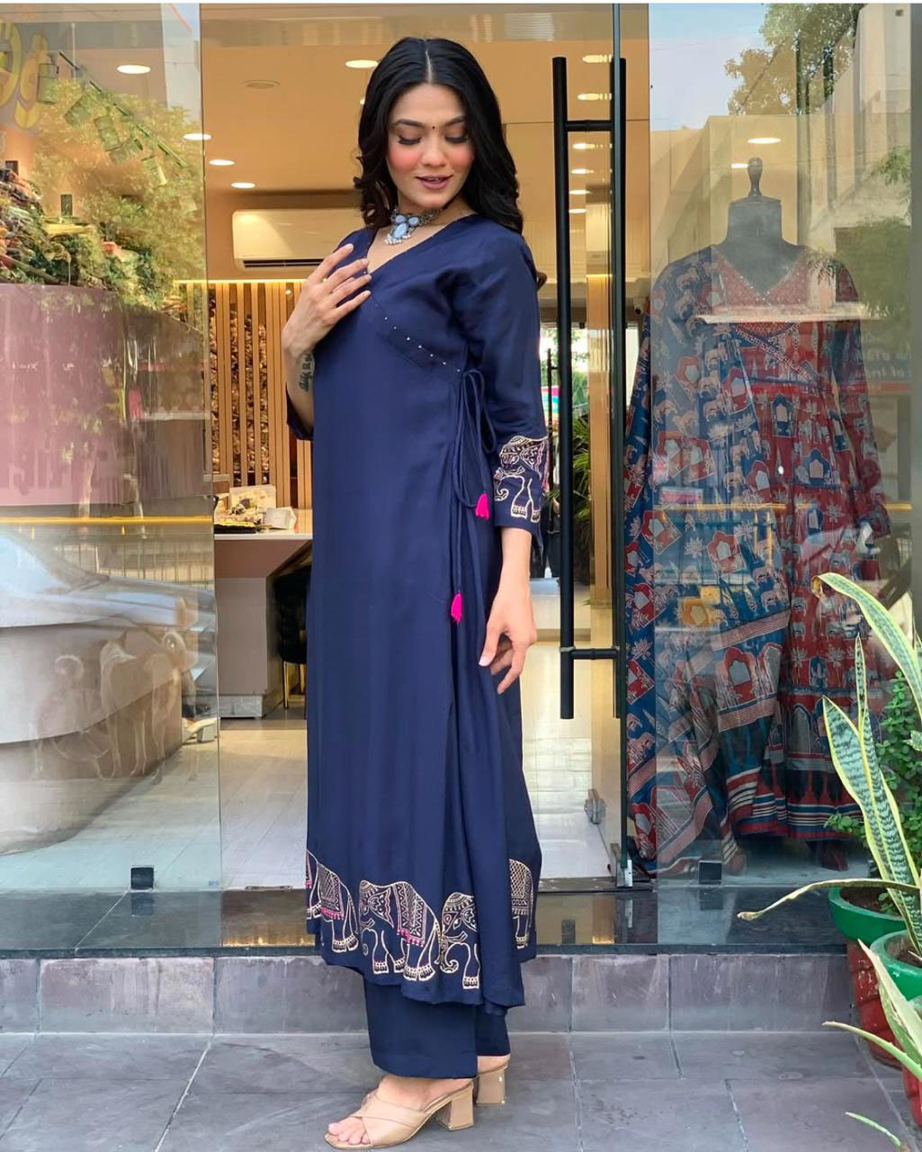 Indian Blue rayon Cotton Kurta Set with Pant – Women’s Ethnic Designer Kurti Tunic Top Wear. - Image 5