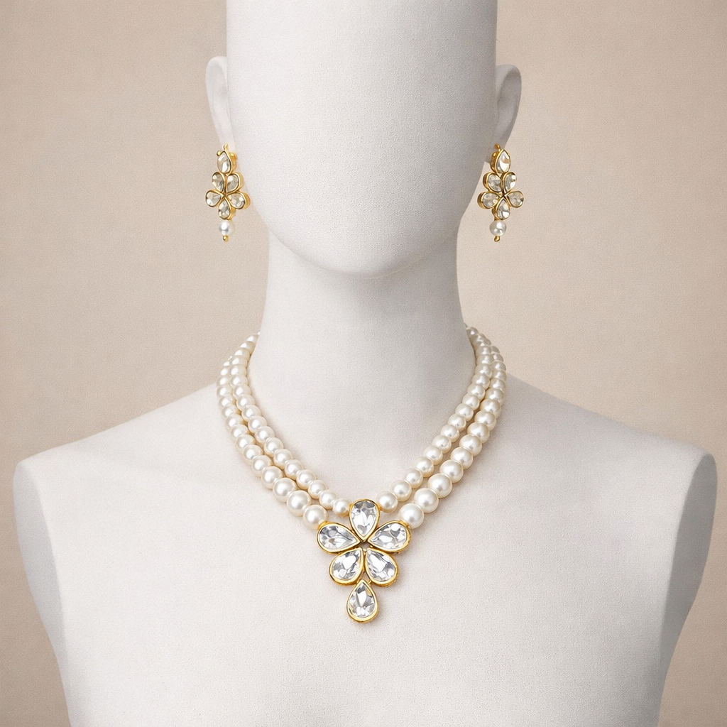 Elegant Kundan Necklace Set with Beads | Luxury Look Fashion Jewelry for Weddings & Parties - Image 6