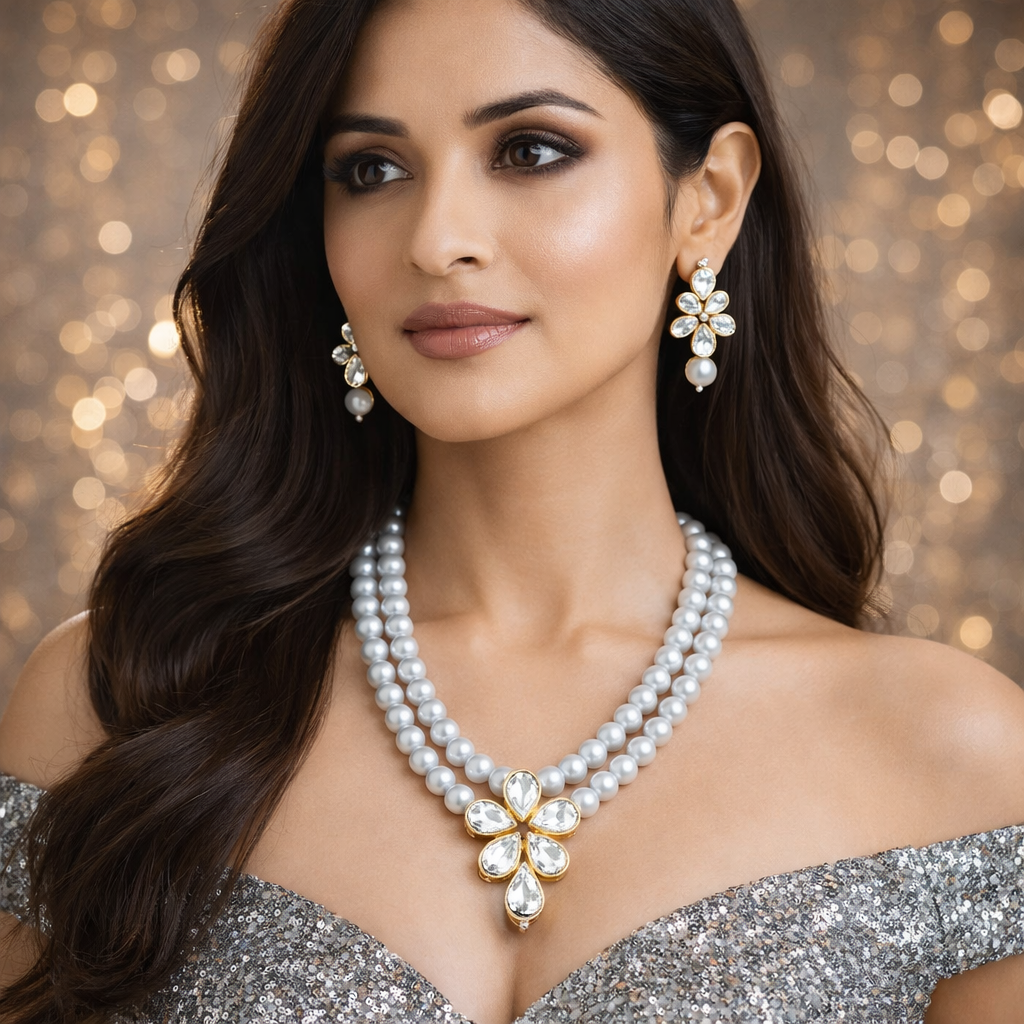 Elegant Kundan Necklace Set with Beads | Luxury Look Fashion Jewelry for Weddings & Parties - Image 4