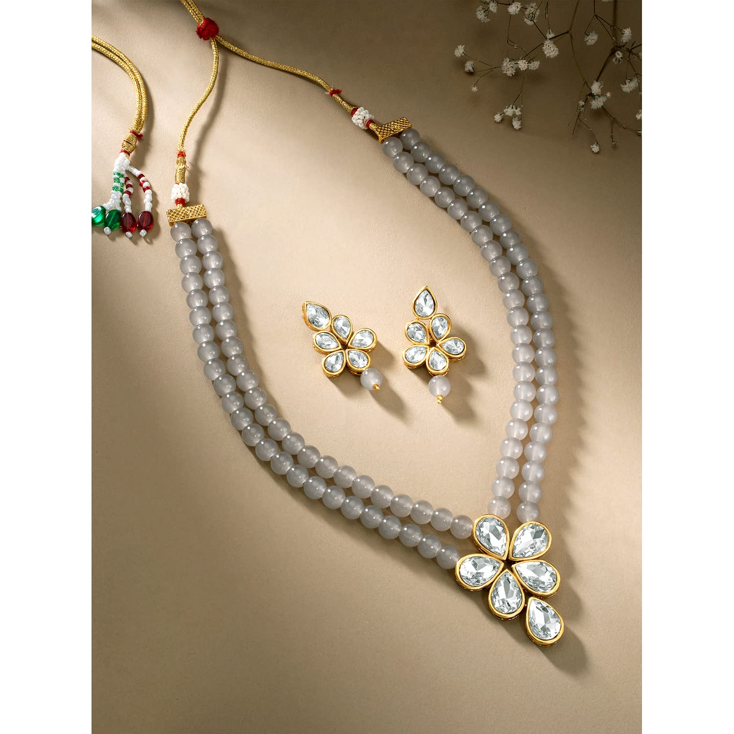 Elegant Kundan Necklace Set with Beads | Luxury Look Fashion Jewelry for Weddings & Parties - Image 10