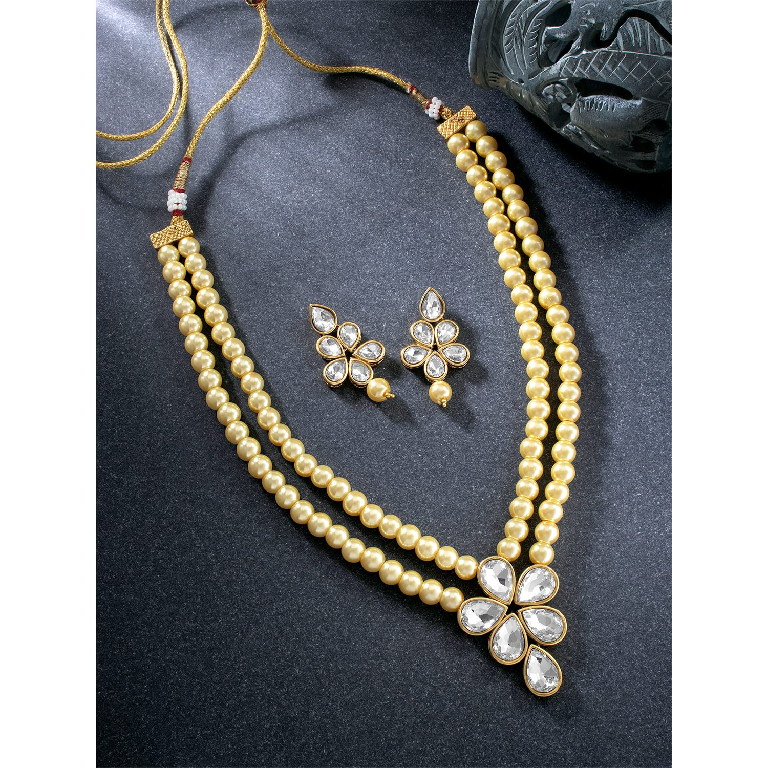 Elegant Kundan Necklace Set with Beads | Luxury Look Fashion Jewelry for Weddings & Parties - Image 12