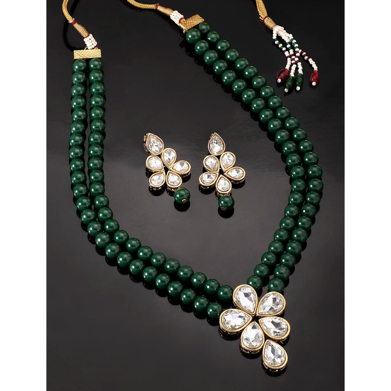 Elegant Kundan Necklace Set with Beads | Luxury Look Fashion Jewelry for Weddings & Parties - Image 11