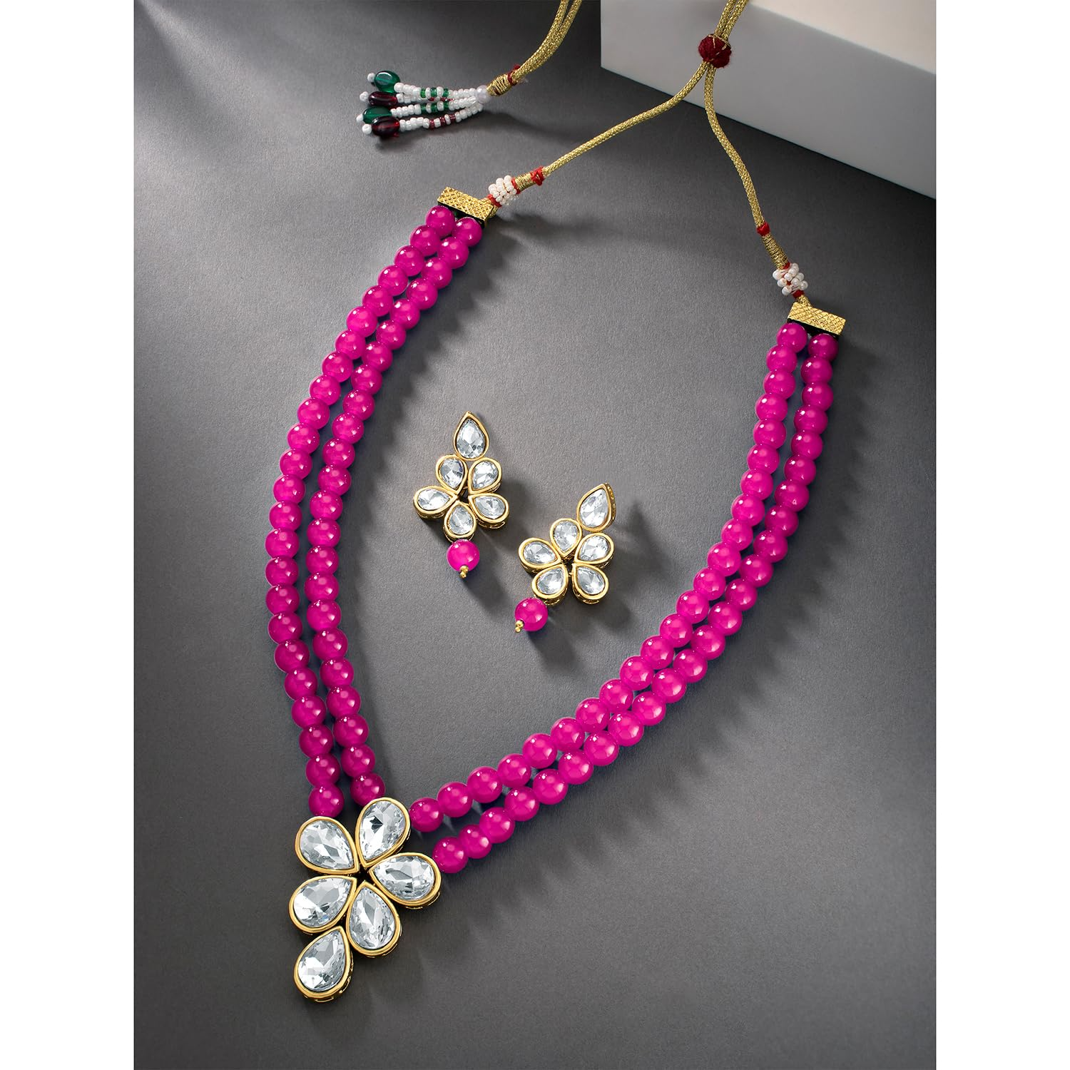 Elegant Kundan Necklace Set with Beads | Luxury Look Fashion Jewelry for Weddings & Parties - Image 9
