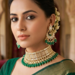 Viva Jewels Regal Emerald-Green & Gold Choker Set – Premium Brass-Based Handcrafted Necklace with Kundan Accents and Matching Statement Earrings