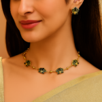 Viva Jewels Traditional Black Enameled Lotus Choker Set – Handcrafted Gold-Plated Meenakari Necklace with Matching Lotus Studs