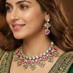 Viva Jewels Traditional Gold-Plated Kundan Statement Necklace Set – Royal Choker with Pink & Green Accents and Matching Drop Earrings