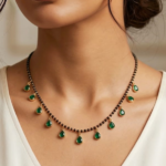 Viva Jewels Modern Emerald Green Mangalsutra – Contemporary Gold-Plated Black Bead Chain with Teardrop Crystal Charms for the Modern Woman