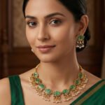 Viva Jewels Enchanting Green Meenakari Lotus Choker Set – Handcrafted Enamel Floral Necklace with Pearl Guttapusalu Clusters and Matching Studs