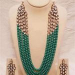 Gold Plated Light Green Long Necklace Earrings Jewelry Set
